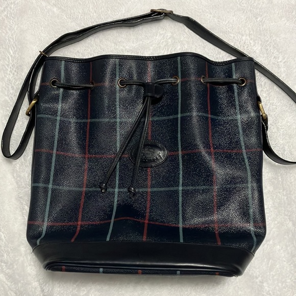 Authentic Vintage Burberrys Navy blue Plaid Leather Bucket bag with wallet - Picture 4 of 13